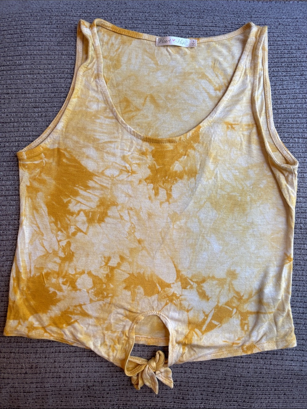 Heart Hips Yellow Tie-Dye Tank with Front Knot